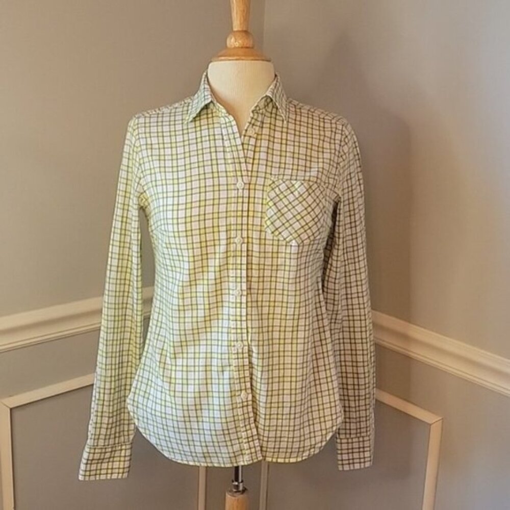 AMERICAN EAGLE Yellow Blue Plaid Long Sleeve Button Up Preppy Casual Shirt Top S